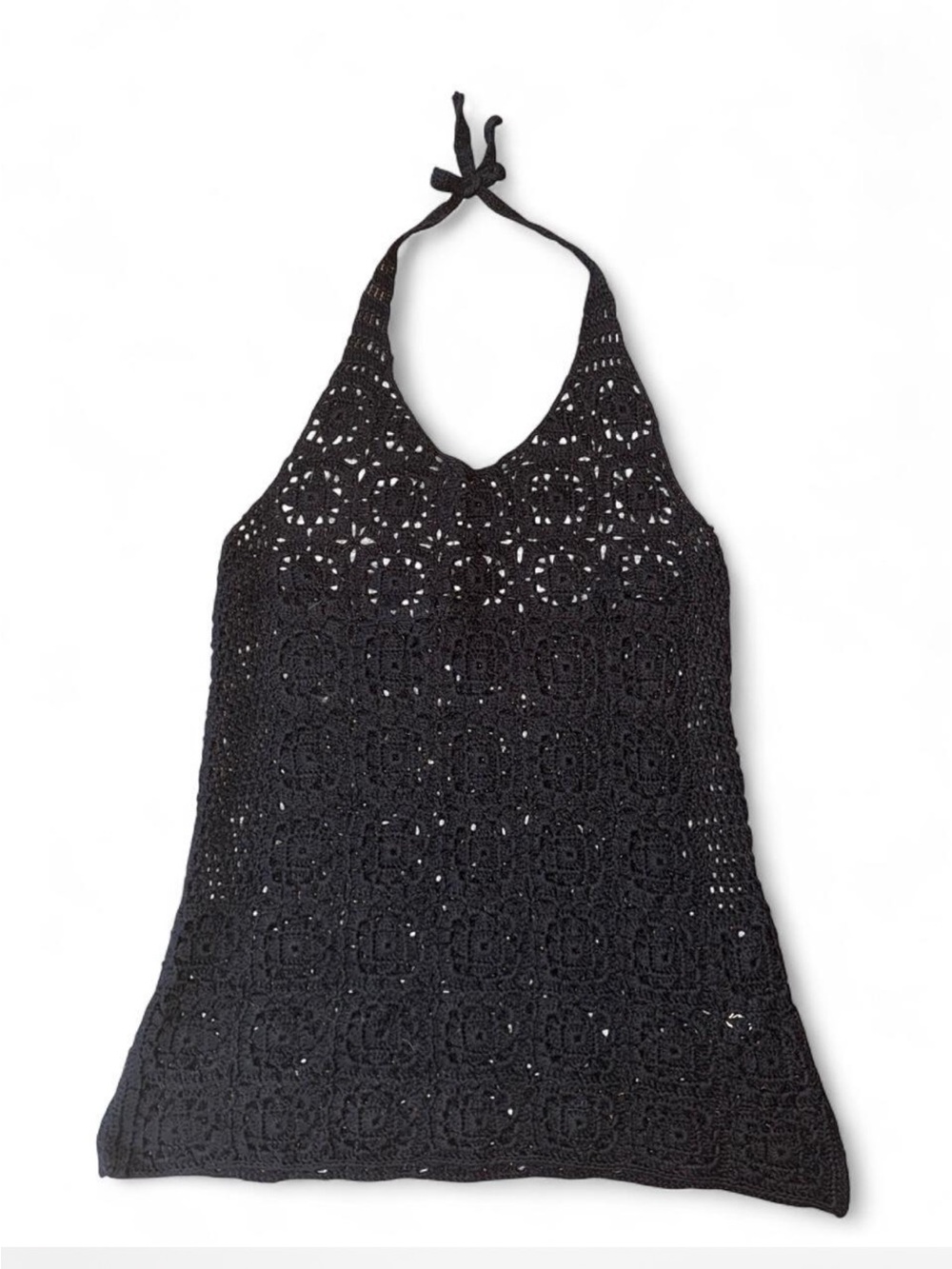 Fairy Grunge Poster Girl black crochet halter tank top XL Cottage Boho Rave Lace